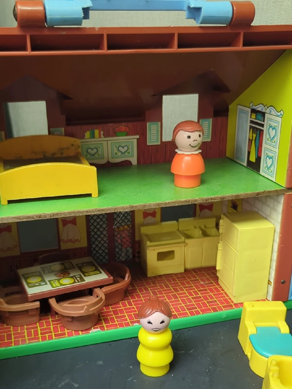 B) Fisher-Price Tudor House #952 brown & white, 2-story house complete w/Nursery